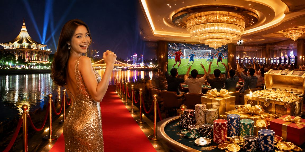 Suasana hiburan kasino malam di Kuching dengan paparan permainan popular yang menarik